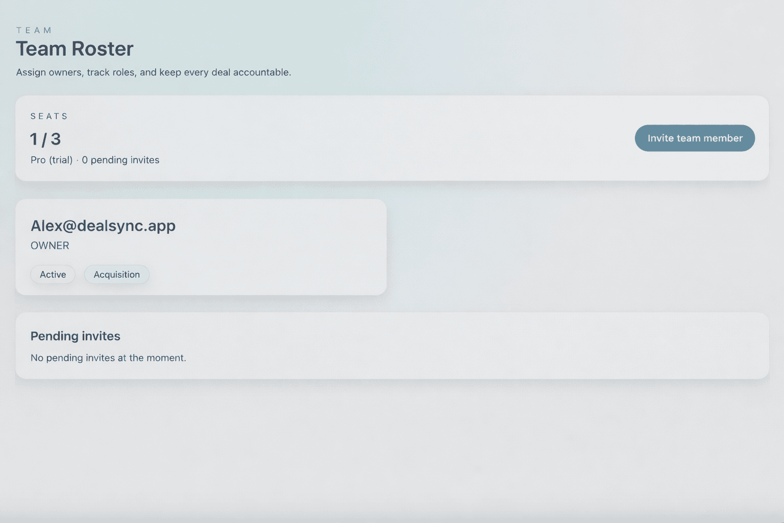 Team roster preview in DealSync